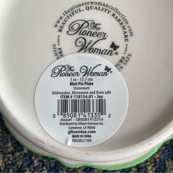 NWT PIONEER WOMAN Floral Polka Dot Christmas Mini Pie Plates Stoneware Set of 8 - Picture 3 of 3
